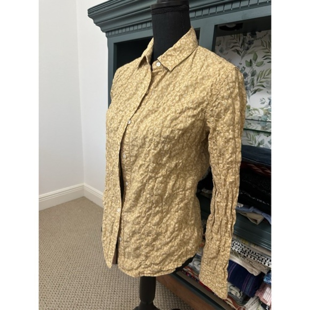 J Mclaughlin Blouse Women XSYellow Gold Crinkle Texture Long Sleeve Button Front - Picture 2 of 8